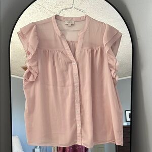 LOFT Blush Ruffle Sleeve Blouse